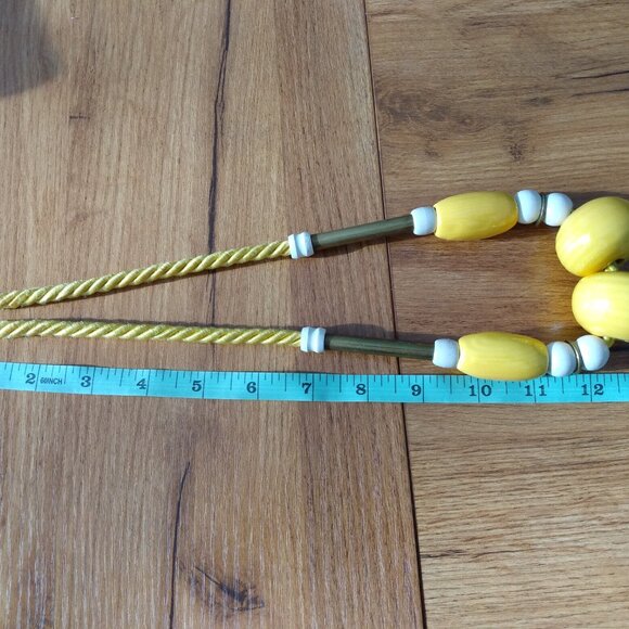 Vintage Yellow Chunky Ceramic Necklace Large Statement Beads Brass Rope - Picture 8 of 10